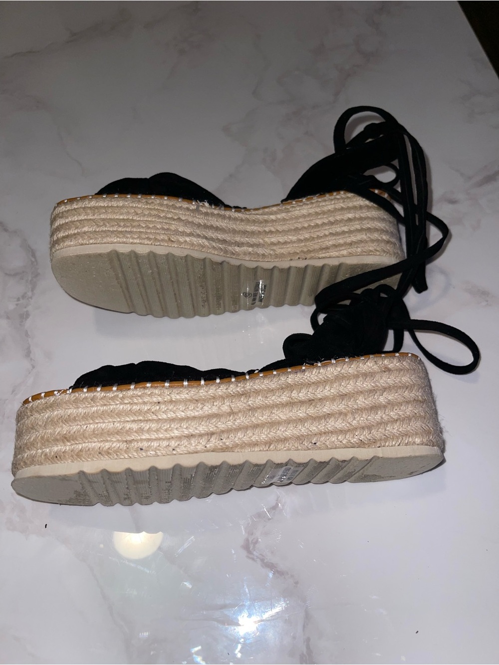 Black Lace-Up Espadrille Platform Sandals for Women